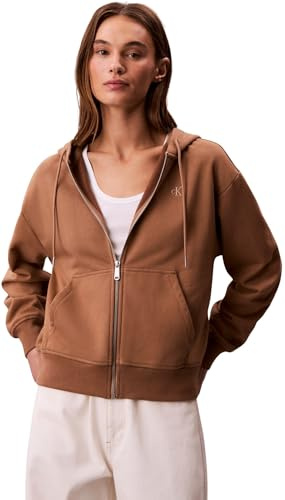 Calvin Klein Damen Hoodie mit Reißverschluss Archive Logo French Terry mit Kapuze