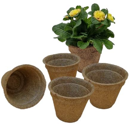 Macetas de fibra de coco | Cada una de 0,5 L 10 cm | Paquete de 5 en caja | Ecológicas, sin plástico, compostables | Hechas de fibra de coco y goma natural