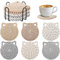 Gucass Juego de 6 posavasos redondos de cristal con soporte, posavasos boho de algodón, antideslizantes y absorbentes, posavasos para cocina, bar y oficina, ideal para decoración de salón