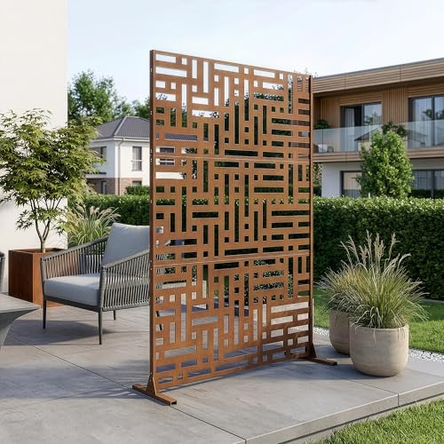 casa.pro Pannello Divisorio per Spazi Esterni Interni Schermatura Decorativa con Struttura Traforata Schermo Divisore in Acciaio Corten 180 x 120 cm Marrone Ossidato