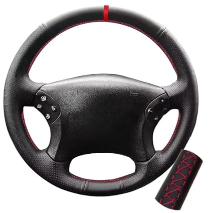 SHGJGH Lenkradhülle Mikrofaser Leder Auto Lenkradbezug Für Mercedes Für Benz Für C-Klasse W203 2001 2002 2003 2004 2005 2006 2007 Lenkradhülle Lenkradschoner(Red Thread)
