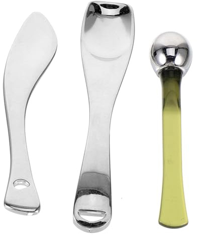 ADOCARN 3 Stück Make Up Spatel aus Metall Kleiner Kosmetik Löffel für Augencreme und Gesichtscremes Bruchfest Glatte Oberfläche mit Aufhängeloch Hautpflege Tool für Flexible