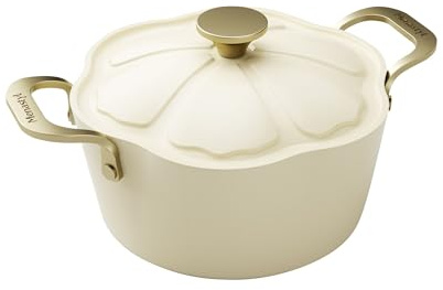 MENASTYL - Faitout 24cm Dahlia sans PFAS - Revêtement céramique antiadhésif crème - 98% d'aluminium recyclé - Tous feux dont induction et lave-vaisselle - Poignée rivetée en inox - 6020941