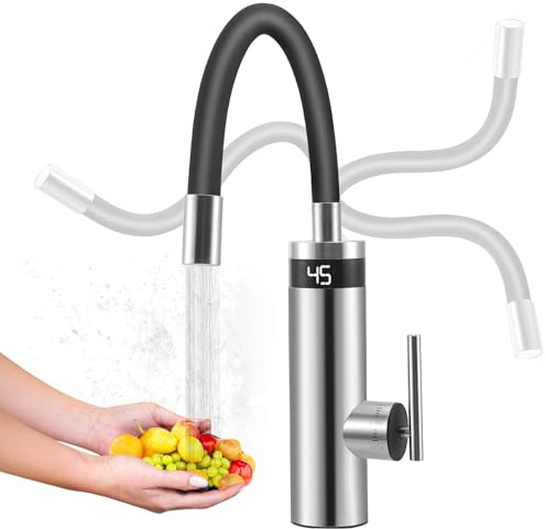 Strixorn 3000W Elektrischer Wasserhahn mit Durchlauferhitzer 360° schwenkbar Edelstahl Küchenarmatur LED Temperaturanzeige Sofort Heißwasser Warmwasserboiler für Küche Camping