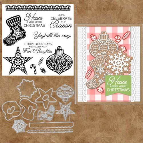 Sredwtk Sterne Schneeflocken Anhänger Stanzschablonen und Stempelset,Stempel und Stanzen Set,Silikonstempel und Stanzen Set,Clear Stamp und Stanzschablone Für DIY Scrapbooking Fotoalbum Dekor Karten
