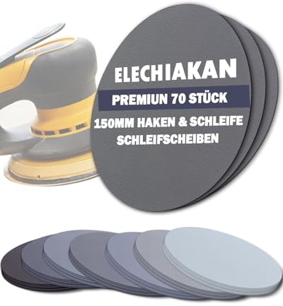 70 Stück Schleifpapier Schleifscheiben 150mm Klett für Nass Trockenschleifen, Nassschleifpapier für Exzenterschleifer Schleifern, Körnung 400/600/800/1000/2000/3000/5000 für Auto, Metall, Holz, Glas