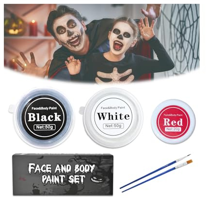 Halloween Schminke Set,Face Paint Weiß Schwarz Rot mit Makeup Pinsel,Halloween Make up Set,Kinderschminke,Clown Bilden Gesicht Körper Farbe Set,Body Paint für Halloween,Fasching,Verkleidungsparty