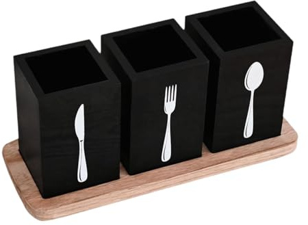SiaBiced Porte-ustensiles de Cuisine, Porte-couverts, Récipient de Rangement, Cuillère, Fourchette, Couteau, Distributeur de Couverts pour, Noir