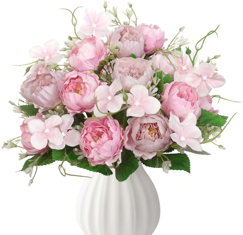 MEIVINES Kunstblumen wie Echt Künstliche Blumen Rosa 3 Bündel Kunstblumen Pfingstrosen Kunstblumenstrauß Fake Blumen Pflanzen Deko Seide Blumensträuße für Hochzeit Partei Heim Küche Dekor