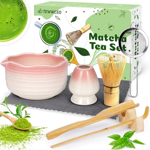 TEWWCEO Té Matcha Kit de 8 Piezas,Kit de Ceremonia Japonesa de Matcha,Matcha Set con Cuenco Matcha,Batidora de Matcha...,Kit Matcha para la Ceremonia del Té,para Amantes del Matcha,Rosa Degradado