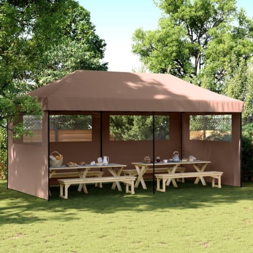 Tente de Réception Pliable, 3 Panneaux Latéraux avec Fenêtres, Toit en Tissu Oxford Imperméable, Structure Acier Résistante, Chapiteau de Jardin Exterieur, Fêtes, Mariages,Marron, 580 x 292 x 315 cm