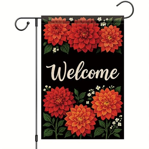 Dahlia Rouge Garden Flag Double Face Drapeaux Couleurs Vives Bannière Pour Intérieur Vacances Fête 30X45Cm