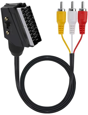JiangZShangM Câble Péritel vers 3RCA Mâles de 1,5m, Câble Adaptateur Péritel Audio Vidéo Convertisseur pour TV, DVD, Magnétoscope, Système Home Cinéma, Transmission unidirectionnelle