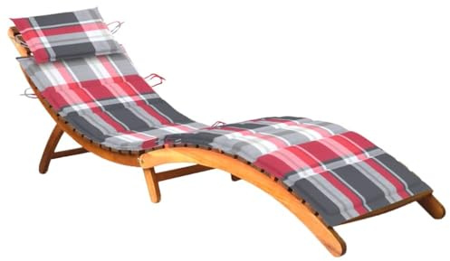 Mandloder Sonnenliege Akazie Massivholz klappbar, Gartenliege mit bequemer Auflage und Kopfkissen, Relaxliege für Terrasse Pool Strand, ergonomische Chaiselongue Liegestuhl für Outdoor 184x55x64cm