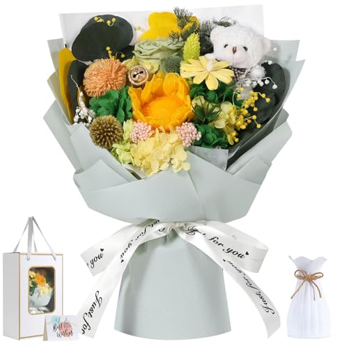 Emibele Bouquet Girasoli Conservati, Fiori per Consegna Prime | Bouquet Fiori Eterni, Compleanno Anniversario San Valentino Festa Mamma Laurea Regali Fiori per Lei Donne Moglie Madre Amiche