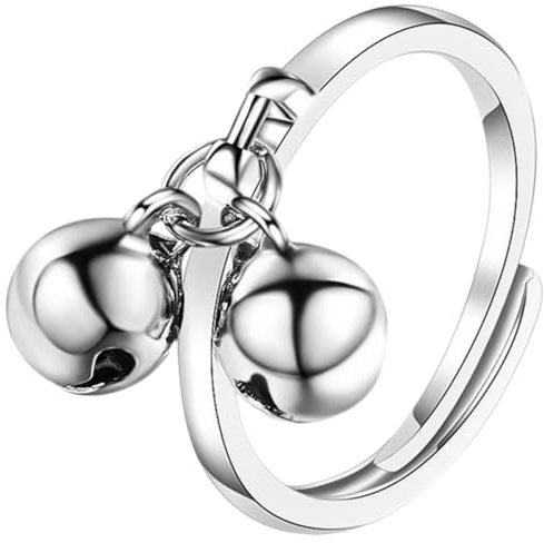 Lurrose Anello Aperto Regolabile Donna Doppia Campanella a Sfera Pendente, Anello Carino Decorativo per Feste e Abiti Quotidiani, Gioielli Empilabili in Metallo Resistente