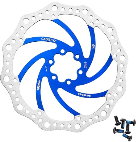 Caoiecyz Disque de frein de vélo en acier inoxydable R6 bleu 6 trous 160mm | Disque de frein Bleu de 160 mm résistant à l'usure et à la corrosion Compatible Shimano/SRAM/Magura Pour VTT/Vélo Route/BMX
