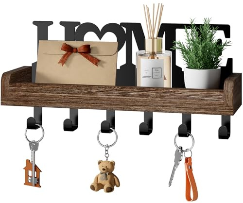 HapiRm Key Holder for Wall - Key Hooks Wall Mounted with Wood Tray & 6 Hook