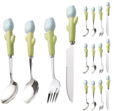 Set di Posate in Ceramica Semplice, Acciaio Inossidabile, Coltello, forchetta, Cucchiaio, Coltello da Bistecca, Posate da Cucina, Posate, cucchiaino (Blu, 16 Pezzi)
