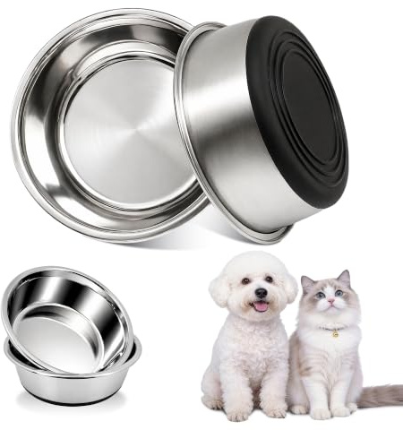 PVUEL 2 stycken hundskål i rostfritt stål 14 cm | Matskål och vattenskål med halkfri gummibas, lämplig för små och medelstora hundar och katter