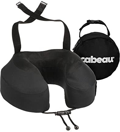 Cabeau Evolution S3 Travel Pillow - Airplane Seat Straps - Ensures Your Head Won't Fall Forward - Relax with Plush Memory Foam - Quick-Dry Fabric Keeps You Cool and Dry (Indigo).., Jet black, S3