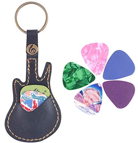 Gitarrplektrum fodral läder plektrum nyckelring gitarr plektrum fodral väska med 5 st gitarrplektrum present