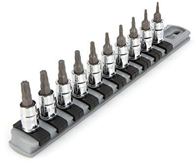 TEKTON 1/4 Inch Drive Torx Bit Socket Set with Rail, 10-Piece (T6-T30) | SHB90103