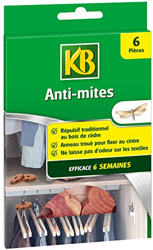 KB KBMCEDRE - Traditional Cedar Wood Moth Repellent - Insecticide-Free - Ready to Use x6 - for Clothes and Textiles - Holes Rings to Attach to Hanger - Odourless - Effective 6 Weeks