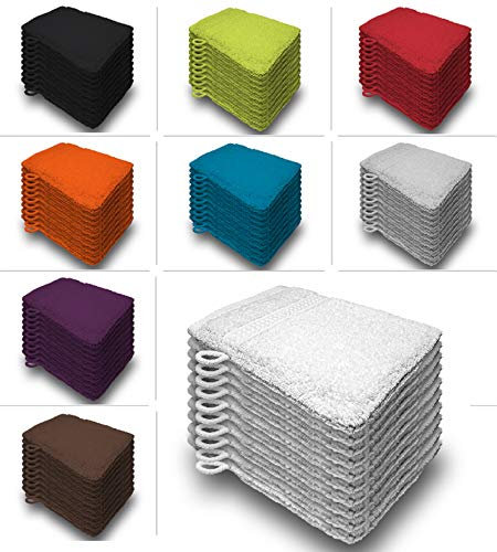one-home 10er Set Waschhandschuhe Waschhandschuh Waschlappen 16x21 cm Frottee Baumwolle, Farbe:Weiß
