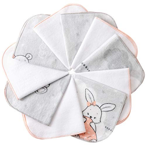 mimaDu - 10er Set Moltontücher Baby aus Baumwolle Oeko-TEX 25x25cm - Waschlappen für Mädchen waschbar - Kinder Babywaschlappen/Waschtücher extra weich - Kinderwaschlappen/Baumwolltücher pink/weiß/grau