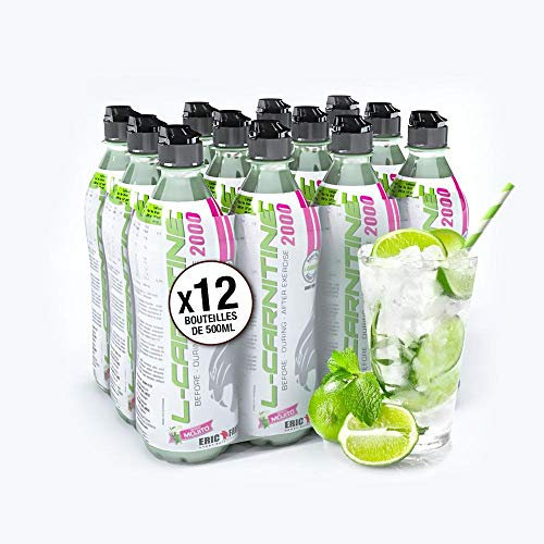 BOISSON L-CARNITINE - 2000mg L-Carnitine, 0% Sucre, 0% Graisse - Seulement 5 Calories par Bouteille - Pack de 12 bouteilles de 500ml - Saveur Mojito - Eric Favre