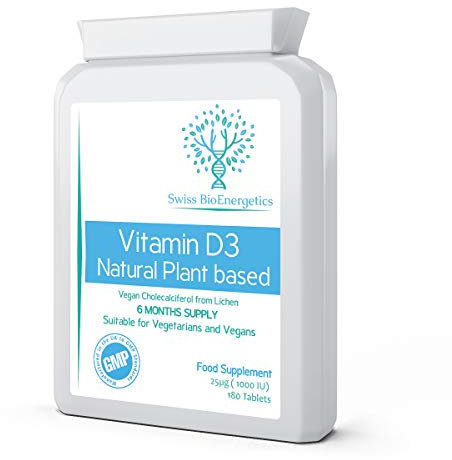 Vegan Vitamin D3 1000 IU - 6 Months Supply - 100% Natural Cholecalciferol derived from Algae, Making it Low-CO2 and 100% Plant sourced - no pesticides and no Harsh solvents - UK Made