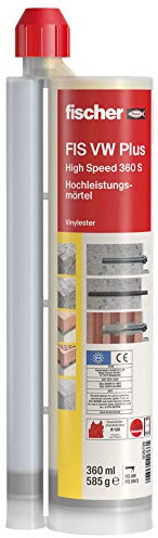 fischer Hochleistungsmörtel FIS VW Plus (HIGH SPEED) 360 S, Montagemörtel mit schneller Aushärtzeit, wetterfester Mörtel, Zementmörtel für Schwerlasten & alle relevanten Baustoffe, 360 ml