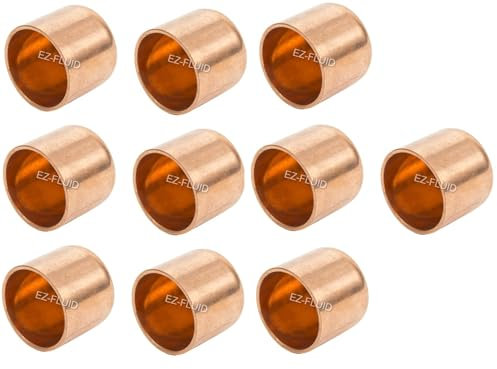 EZ-FLUID Kupferrohr-Endkappe, 3,8 cm, Lötzinn für Kupferrohr, Druck-Kupferkappe, Stecker mit Schweiß-Lötanschluss für Wohn-, gewerbliche (10 Stück)