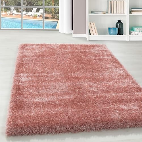 Teppium Hochflor Teppich Wohnzimmer 200 x 300 (200x290 cm) Rosa - Flauschiger Shaggy Teppich Extra Weich und Einfarbig Design - Langflor Teppich für Schlafzimmer, Esszimmer, Kinderzimmer und Küche