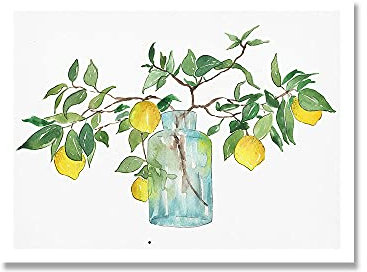 VUSMH Garten Obst Orange Zitronenbaum Poster Kunstdrucke Vase Pflanze Wand Bilder Obst Aquarell Leinwand Bild Wandbild Küche Wohnkultur 60x90cmx1 Kein Rahmen