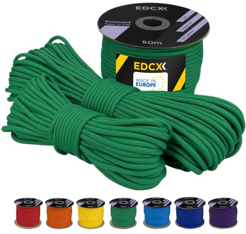 EdcX 4 mm Polyester Paracord 550 25+ Farben (15, 30 und 50 m) – Typ III, 100% Nylonseil, 7 Litzen Seil, 4mm Nylonseil in vielen Farben | Solid Colors