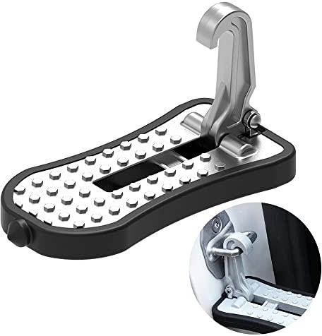 Marchepied de porte de voiture pour accès au toit de voiture, marchepied pliable multifonction avec marteau de sécurité en verre, charge maximale 226,8 kg (argent)