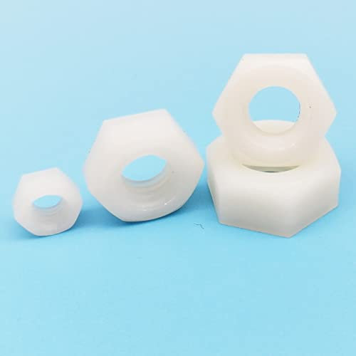 Cfty Sicherungsmutter Nylon-Hex-Sechskantmutter M2 M2.5 M3 M4 M5 M6 M8 M10 M10 M12 DIN934 Schwarzweiß-Farb-Kunststoff-Isolations-Sechskantmutter (25/50 / 100pcs)(White,100pcs M2)