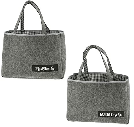 Cepewa Einkaufstasche Markttasche │ Filz 45x33x14cm │ kariertes Kunststoffinlet Seitenfach Reißverschluss │ Henkeltasche Filztasche Shopper