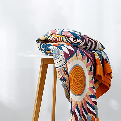Wotcsil Plaid Canapé Coton Boho Couverture Réversible Throw Blanket Couvre Lit Fauteuil Dessus Jeté de Canapé Bohème avec Motif Géométrique, 200x230cm