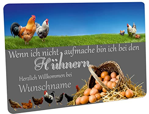 Crealuxe Fussmatte mit Wunschtext/Wunschname 'Wenn ich Nicht aufmache - Hühnern - 60x40 cm - Gummi Rückseite/rutschfest - Filzoberfläche - Bedruckte Türmatte - Innenmatte -