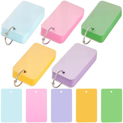 Koogel 250PCS Colored Index Cards with Rings, Flash Cards for Studying, 2.2 x 3.5 Inch Portable Notecard with Cover for School Vocabulary Words Memory Nursing Note Taking Classroom College Essentials