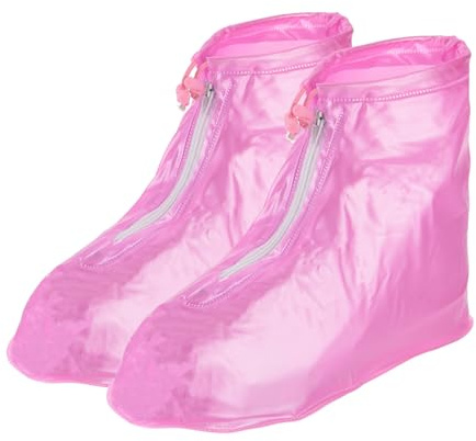 PATIKIL M Waterproof Shoe Cover, 1 Pair PVC Reusable Non-Slip Overshoes Rain Shoe Covers Galoshes Snow Boot Protector with Zipper for Men Women Rainy Outdoor, Pink