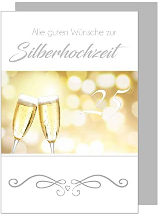 Edition Seidel Premium Glückwunschkarte zur Silberhochzeit mit Umschlag. Karte zur silbernen Hochzeit Silberhochzeitskarte Grusskarte alle guten Wünsche Sektgläser (HS161 SW023)