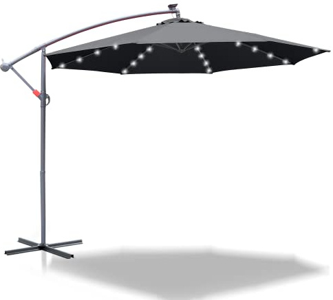 Joparri Ampelschirm mit/ohne LED Solar Sonnenschirm Ø 300/350 cm mit Kurbel| Ampelschirm mit Ständer | Gartenschirm Sonnenschutz UV-Schutz | Kurbelschirm Marktschirm wasserdicht
