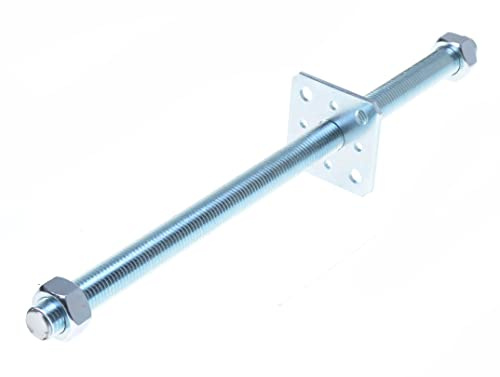 Aqbau® Pfostenträger Stützenfuß Höhenverstellbar Verzinkt Bodenfuß Betonfuß Zum Einbetonieren Pfostenträger verstellbar Gewinde M24 mm mit Schrauber 80x80 x 500 mm