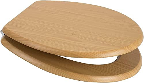 Marco Paul Standard Wooden Toilet Seat Slow Close 18 Anti Bacterial Oval Toilet Seat MDF Heavy Duty Toilet Seats Wooden Slow Closing Universal Fit Toilet Seats for En-Suite Office Home (Pine)