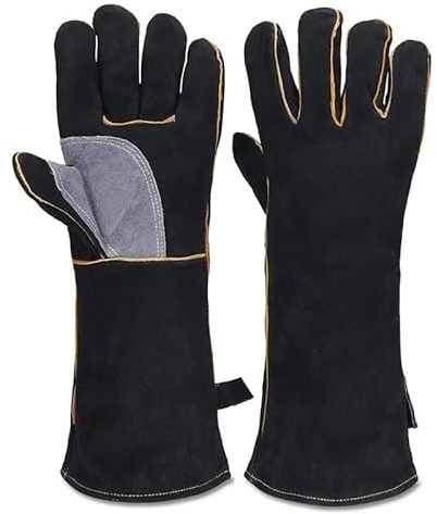 Gants résistants au feu et à la Chaleur extrêmes Cuir avec Coutures en Kevlar Parfaits pour cheminée poêle Four Grill soudage Barbecue Support à marmite Traitement des Animaux