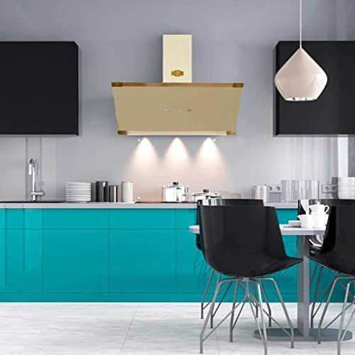 Kaiser At 6445 ElfAD Art Deco Dunstabzugshaube Wandhaube 60 cm, Elfenbein Glas, Metallleisten •Antique Gold•,1250m³/h,Dunstabzug, Timer,Abzugshaube,Ablufthaube,Umlufthaube,Randabsaugung,LED Display